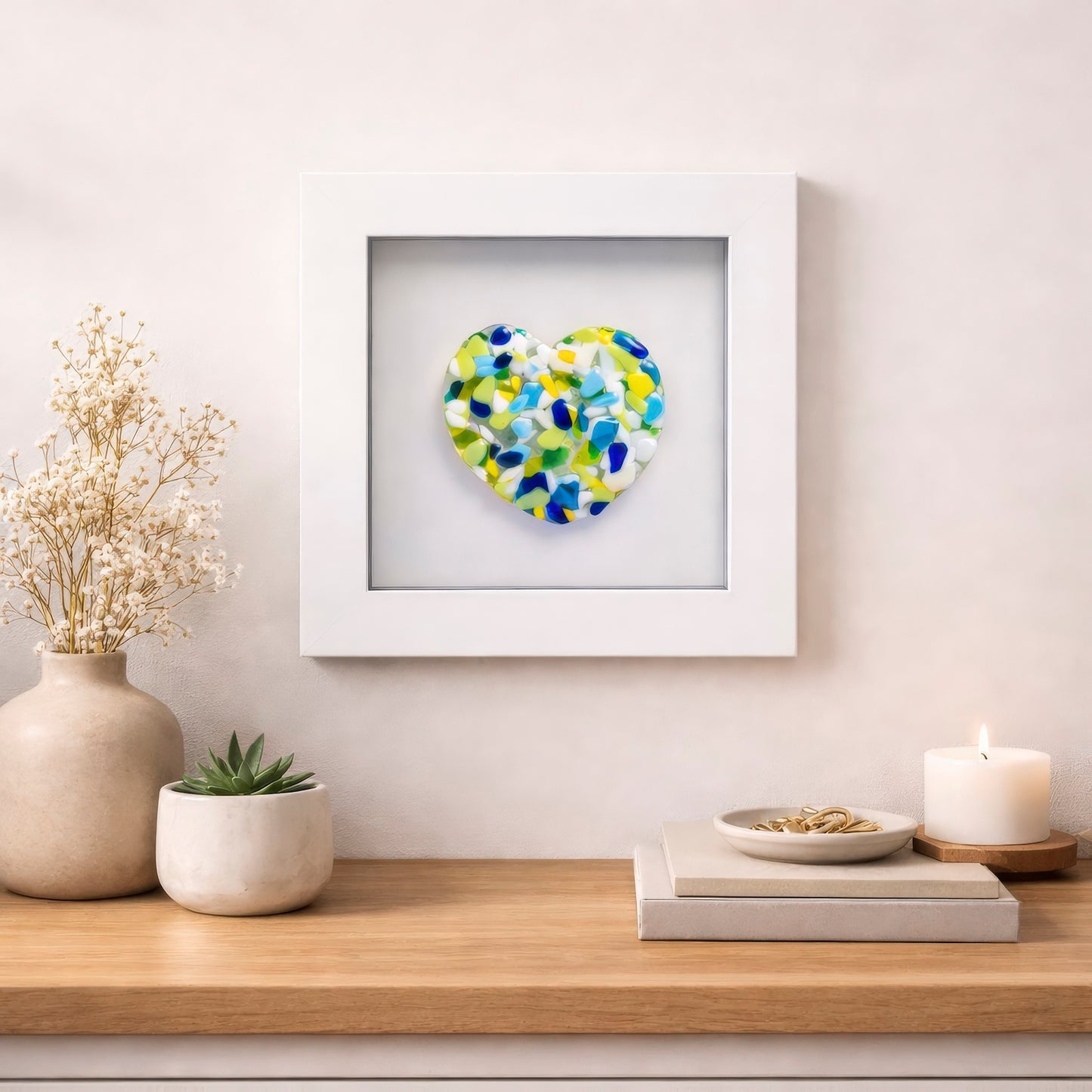 Framed Glass Hearts in Various Colours